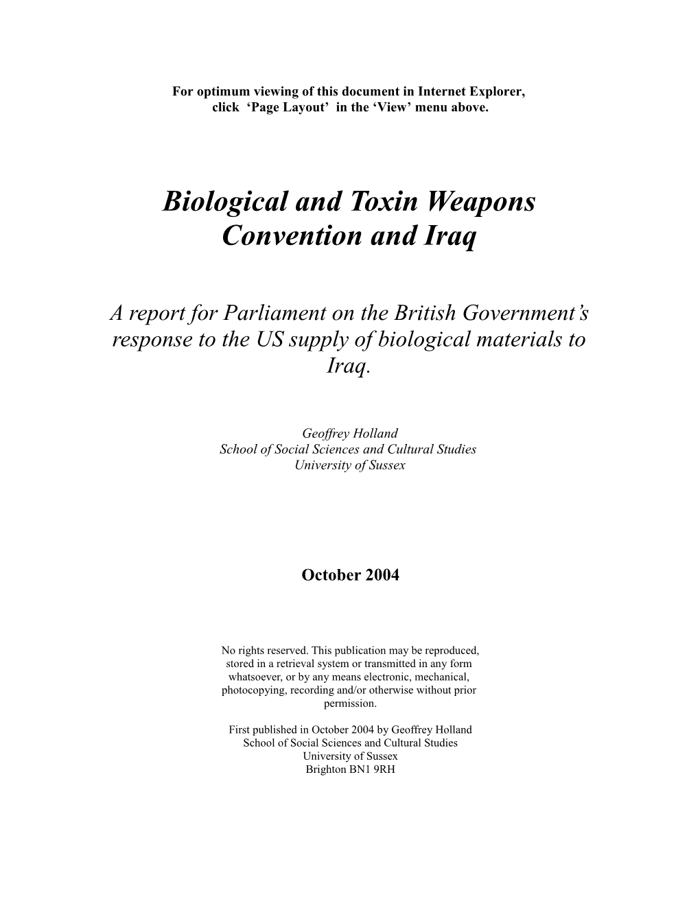 Biological and Toxin Weapons Convention and Iraq