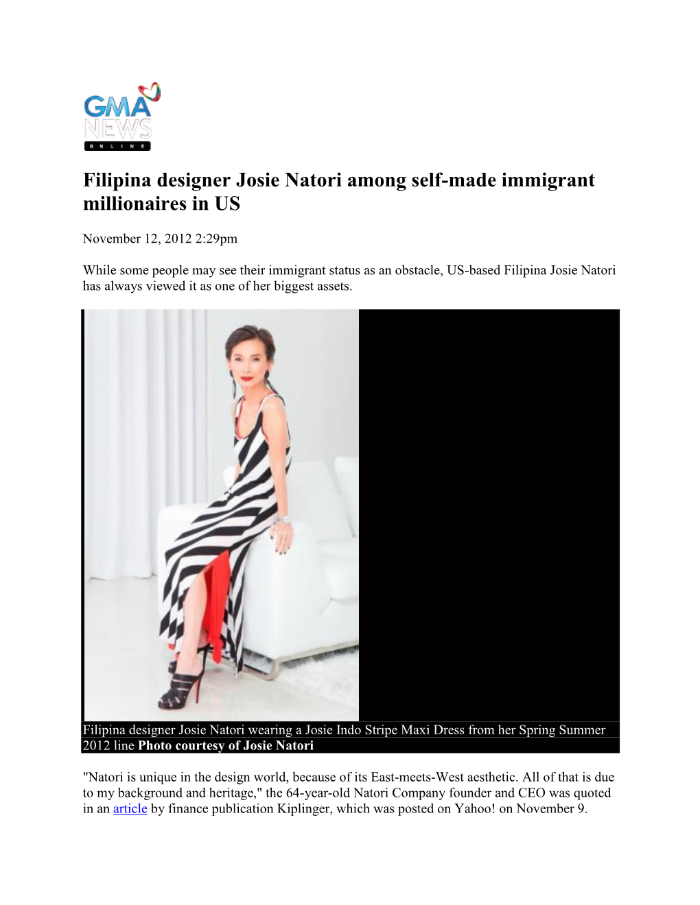 Filipina Designer Josie Natori Among Self-Made Immigrant Millionaires in US