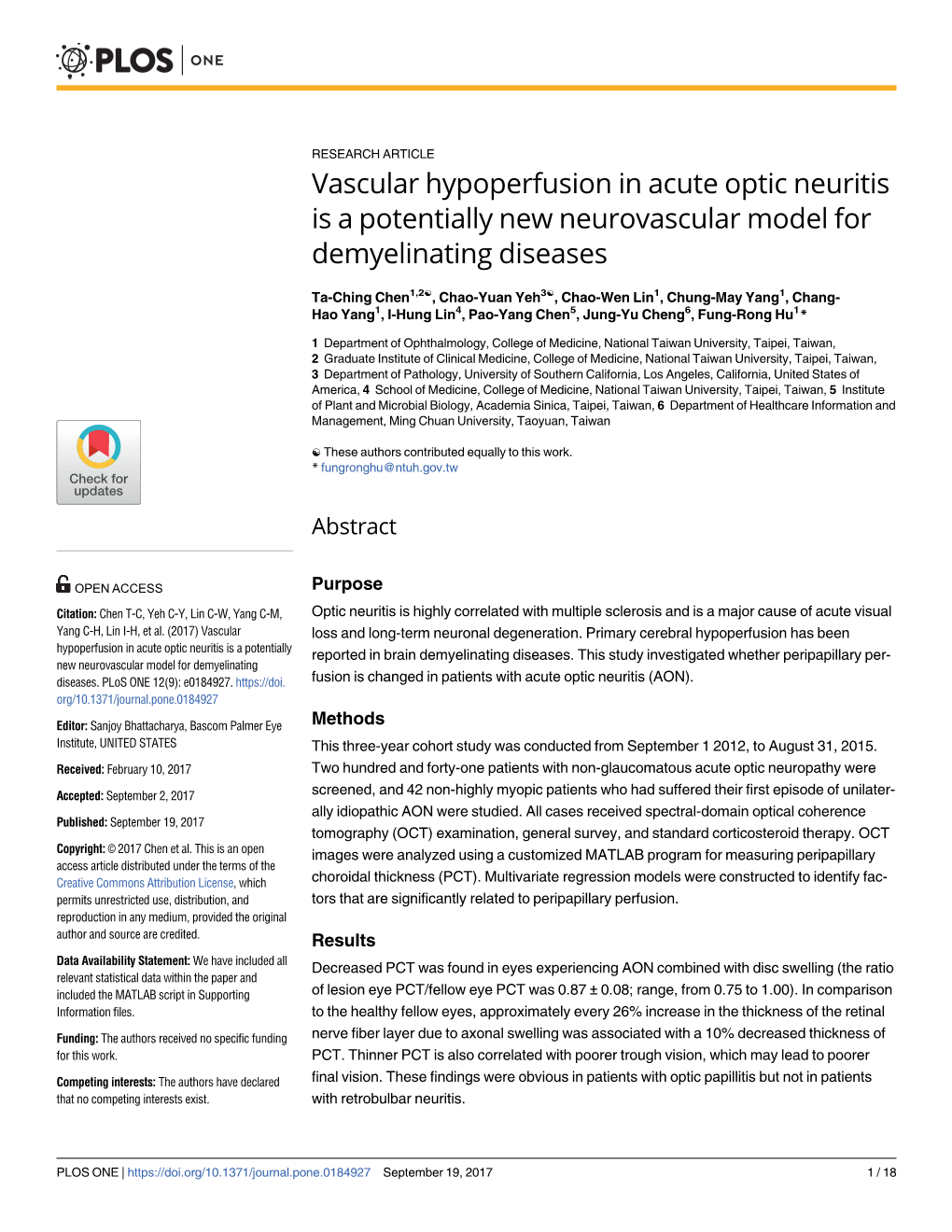 Vascular Hypoperfusion in Acute Optic Neuritis Is a Potentially New Neurovascular Model for Demyelinating Diseases