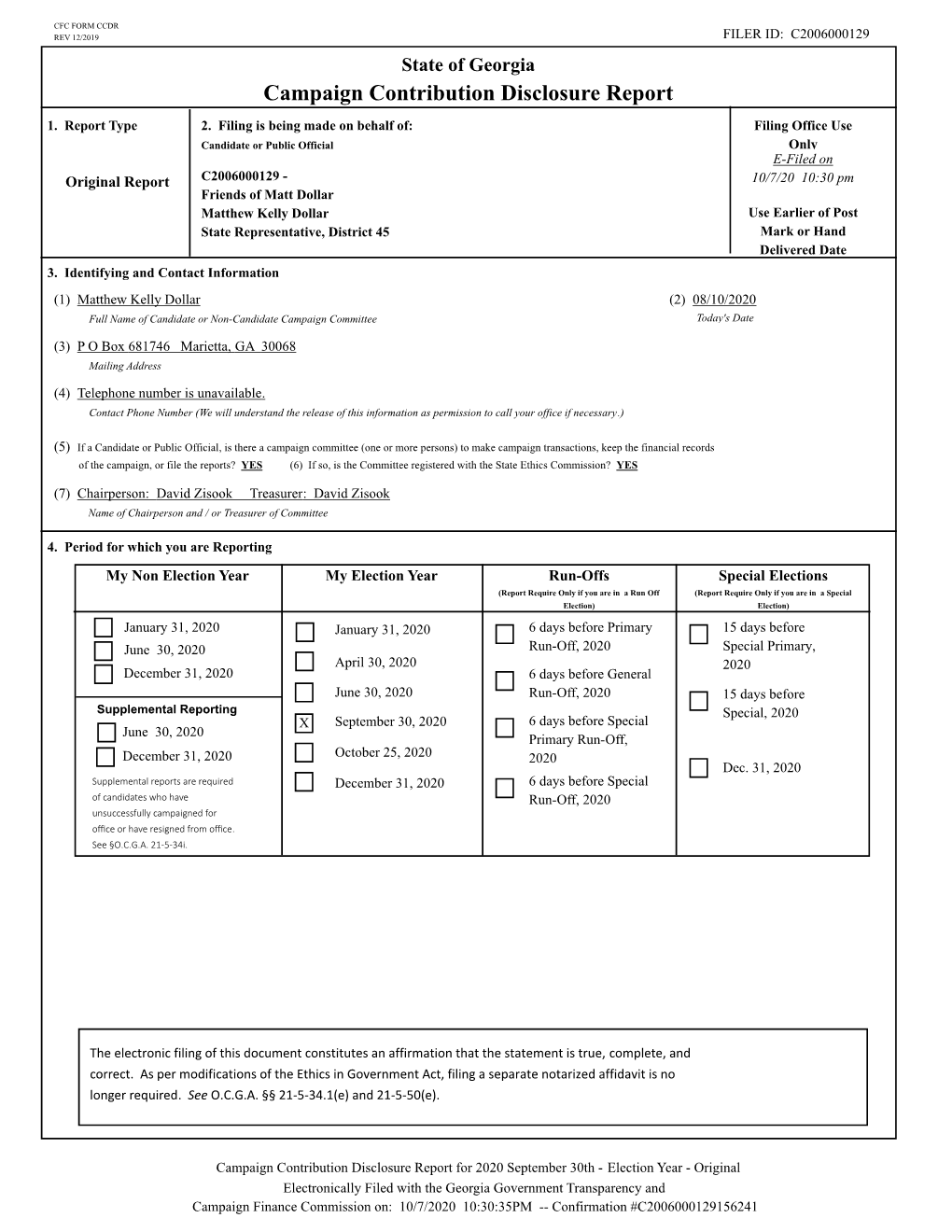 Campaign Contribution Disclosure Report