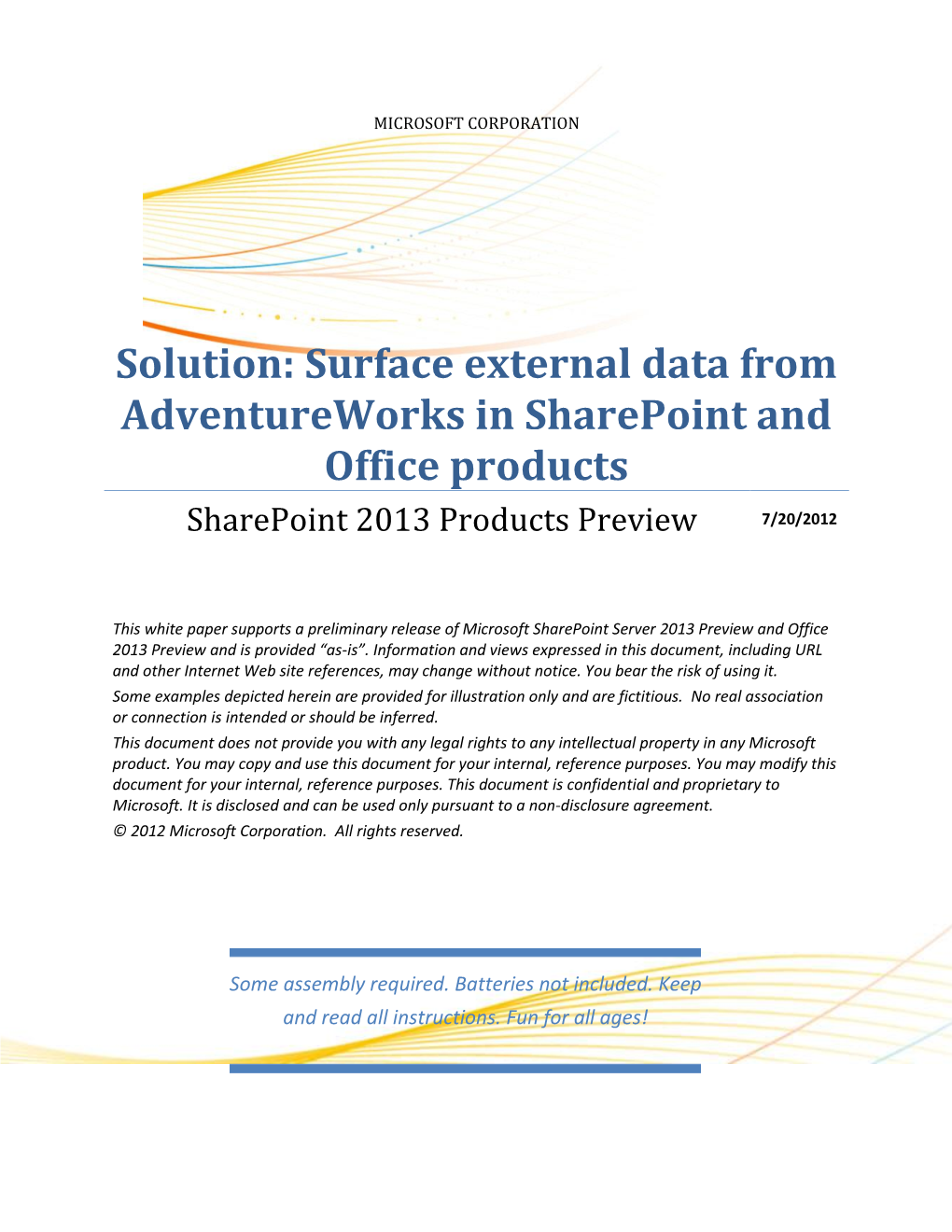 Solution: Surface External Data from Adventureworks in Sharepoint and Office Products Sharepoint 2013 Products Preview 7/20/2012