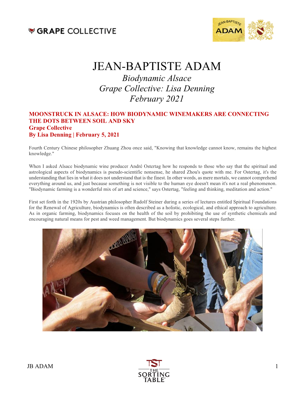 JEAN-BAPTISTE ADAM Biodynamic Alsace Grape Collective: Lisa Denning February 2021