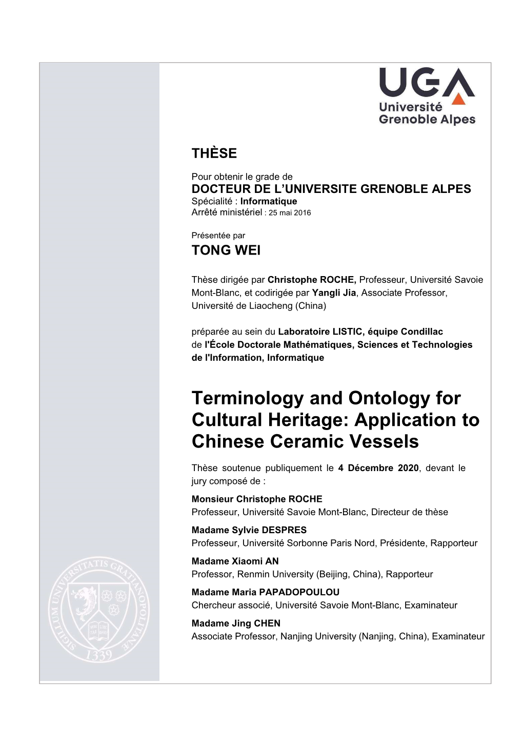 Terminology and Ontology for Cultural Heritage: Application to Chinese Ceramic Vessels