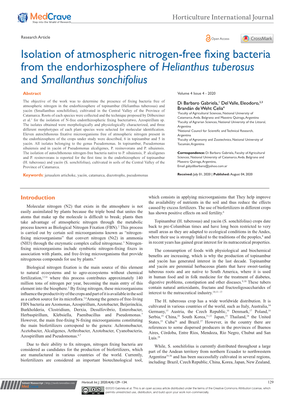 Isolation of Atmospheric Nitrogen-Free Fixing Bacteria from the Endorhizosphere of Helianthus Tuberosus and Smallanthus Sonchifolius