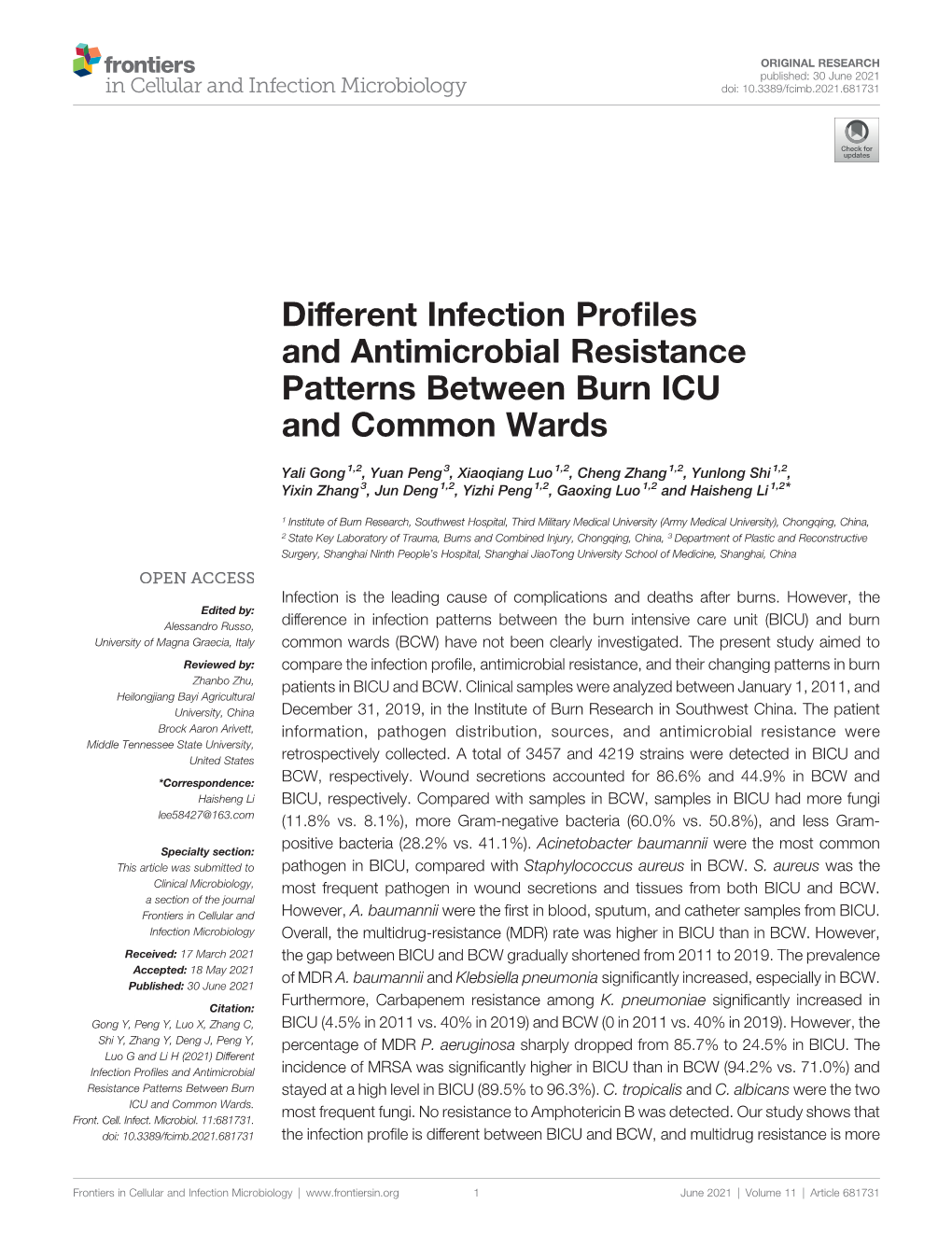 Different Infection Profiles and Antimicrobial Resistance Patterns