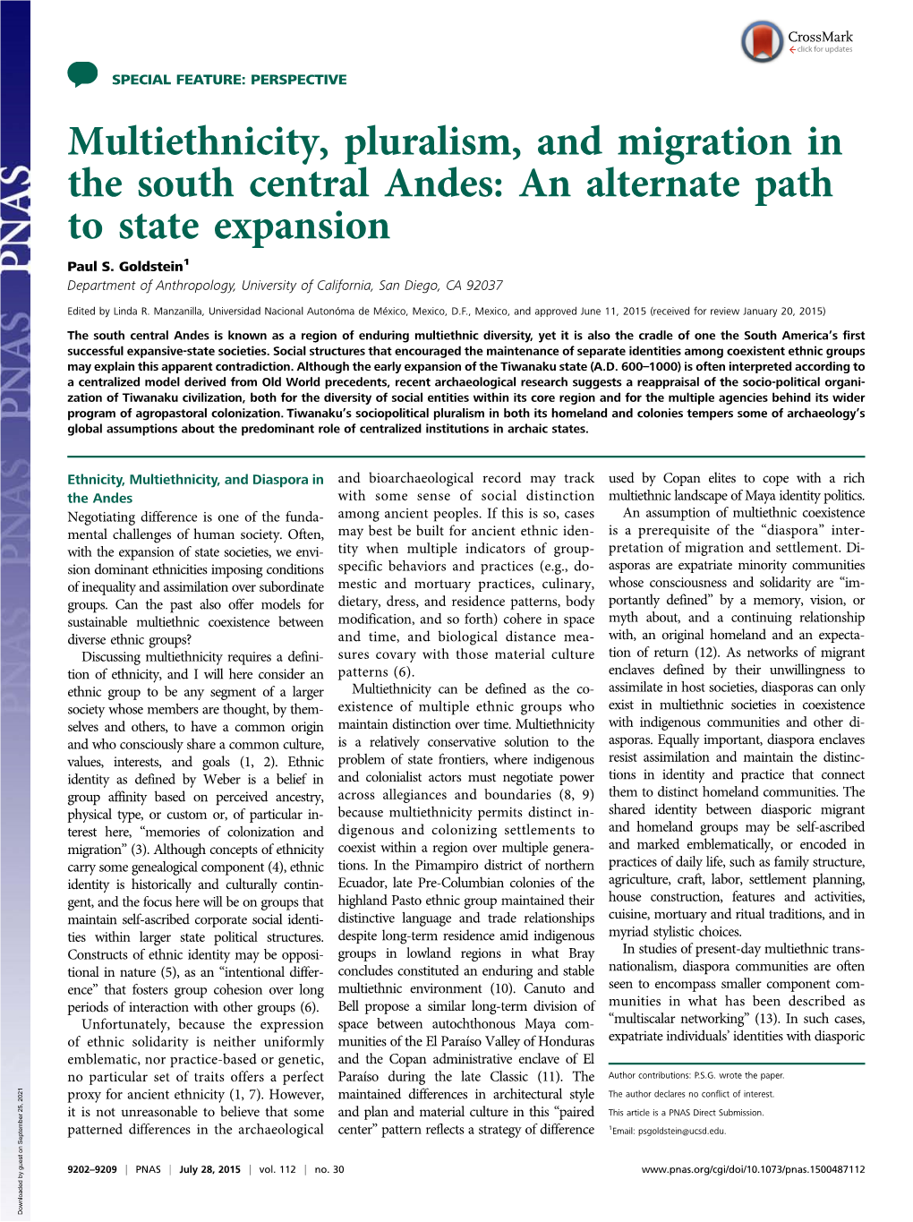 Multiethnicity, Pluralism, and Migration in the South Central Andes: an Alternate Path to State Expansion Paul S