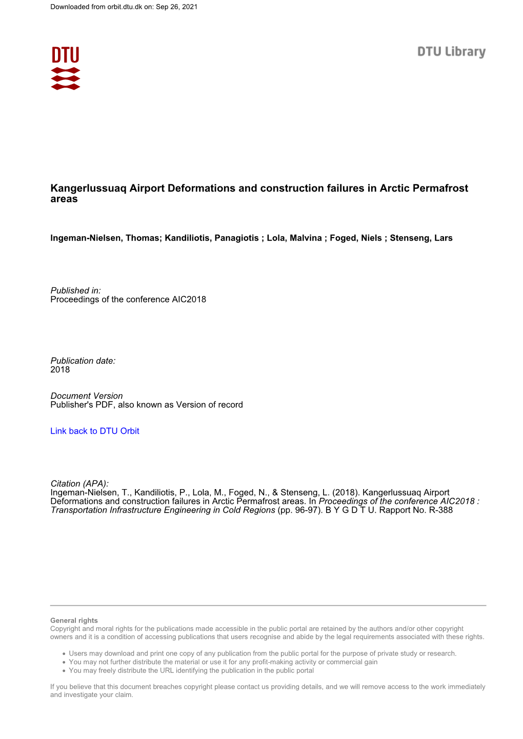 Kangerlussuaq Airport Deformations and Construction Failures in Arctic Permafrost Areas