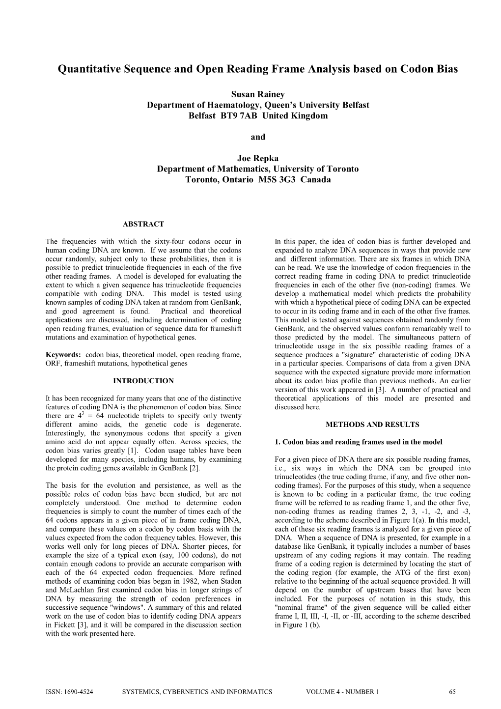 Quantitative Sequence and Open Reading Frame Analysis Based on Codon Bias