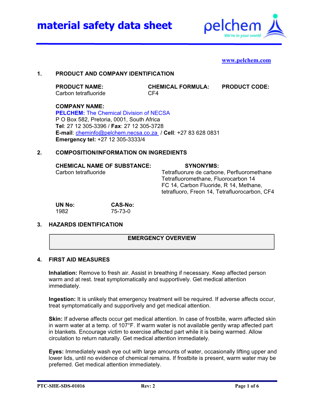 Material Safety Data Sheet