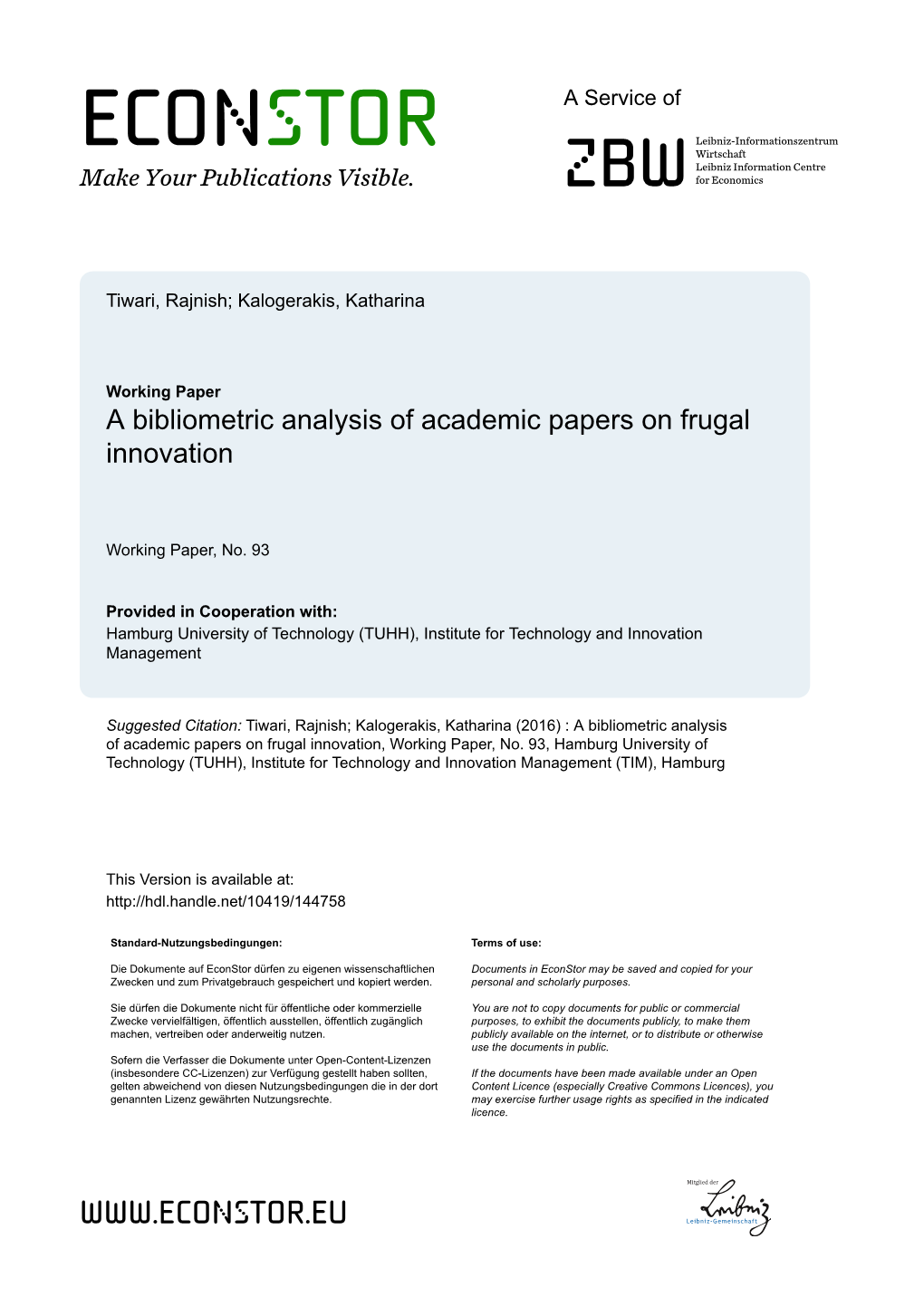 A Bibliometric Analysis of Academic Papers on Frugal Innovation