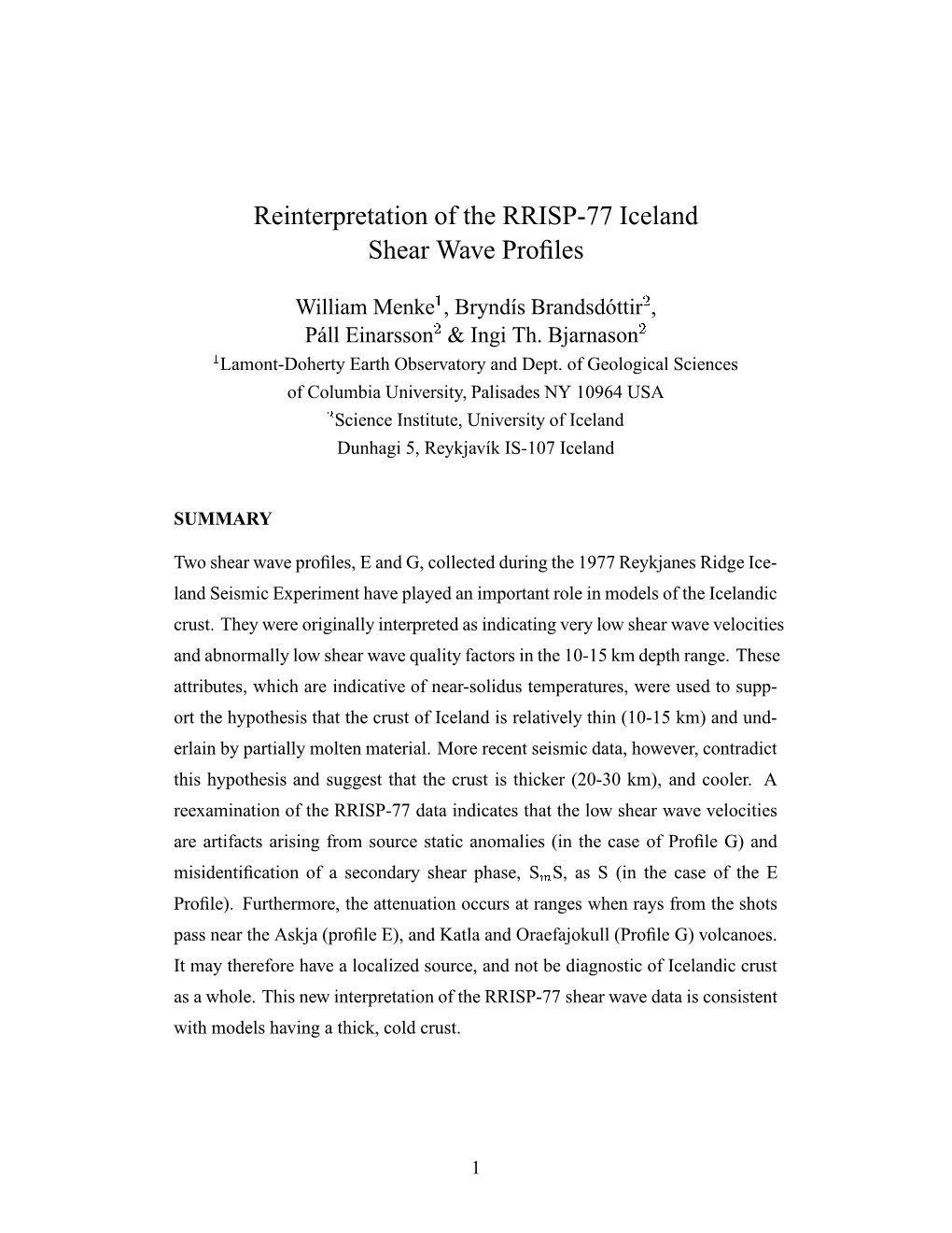 Reinterpretation of the RRISP-77 Iceland Shear Wave Profiles