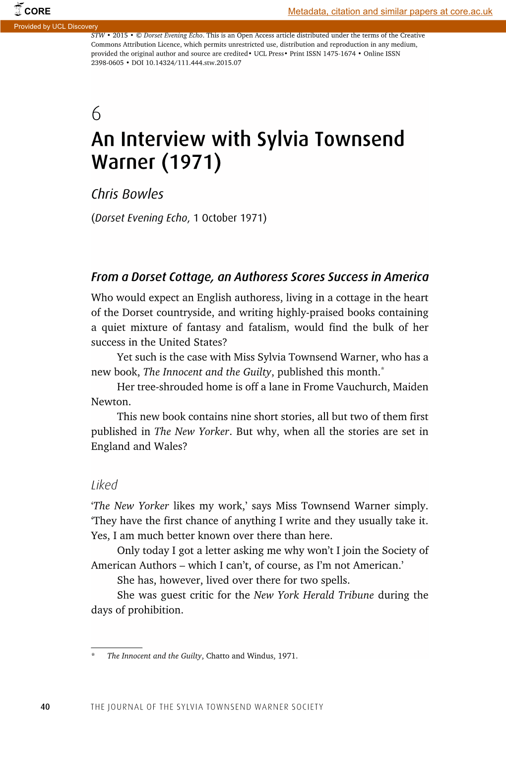 6 an Interview with Sylvia Townsend Warner (1971)
