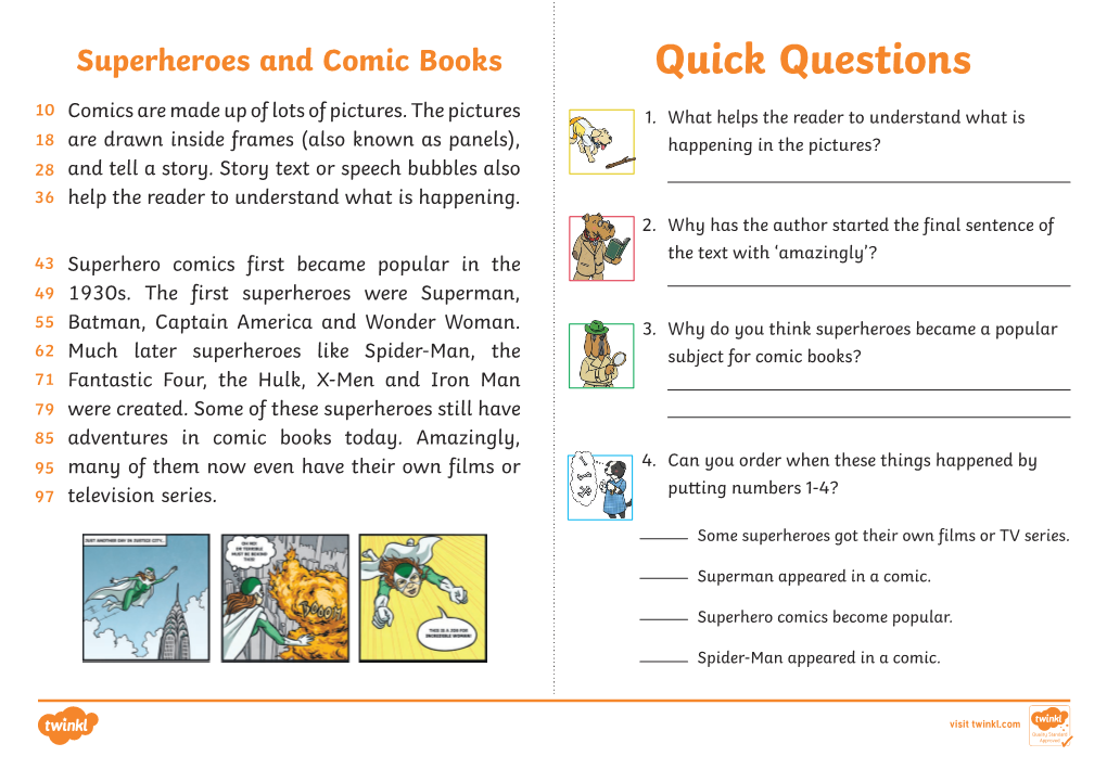 Superheroes and Comic Books Activity Card