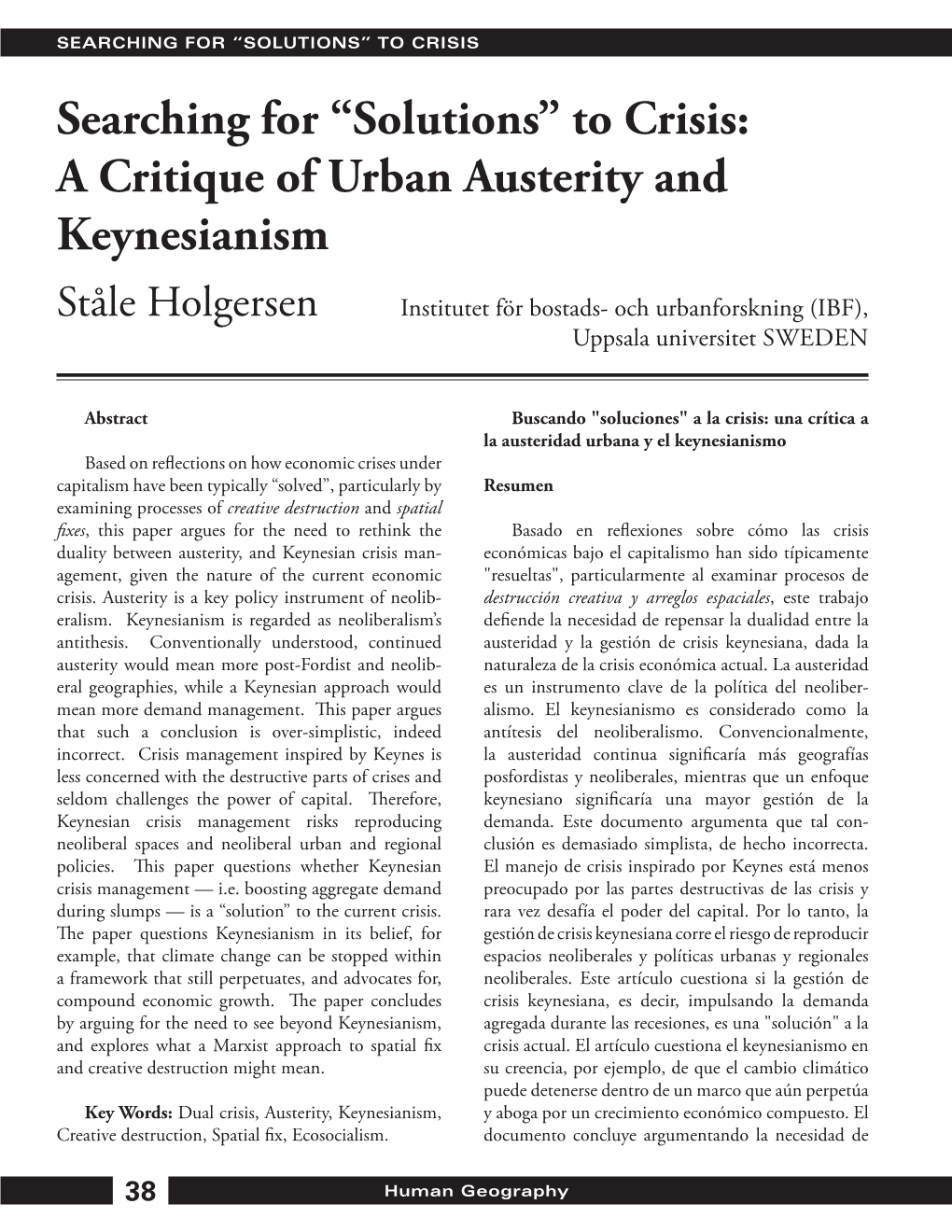 “Solutions” to Crisis: a Critique of Urban Austerity and Keynesianism