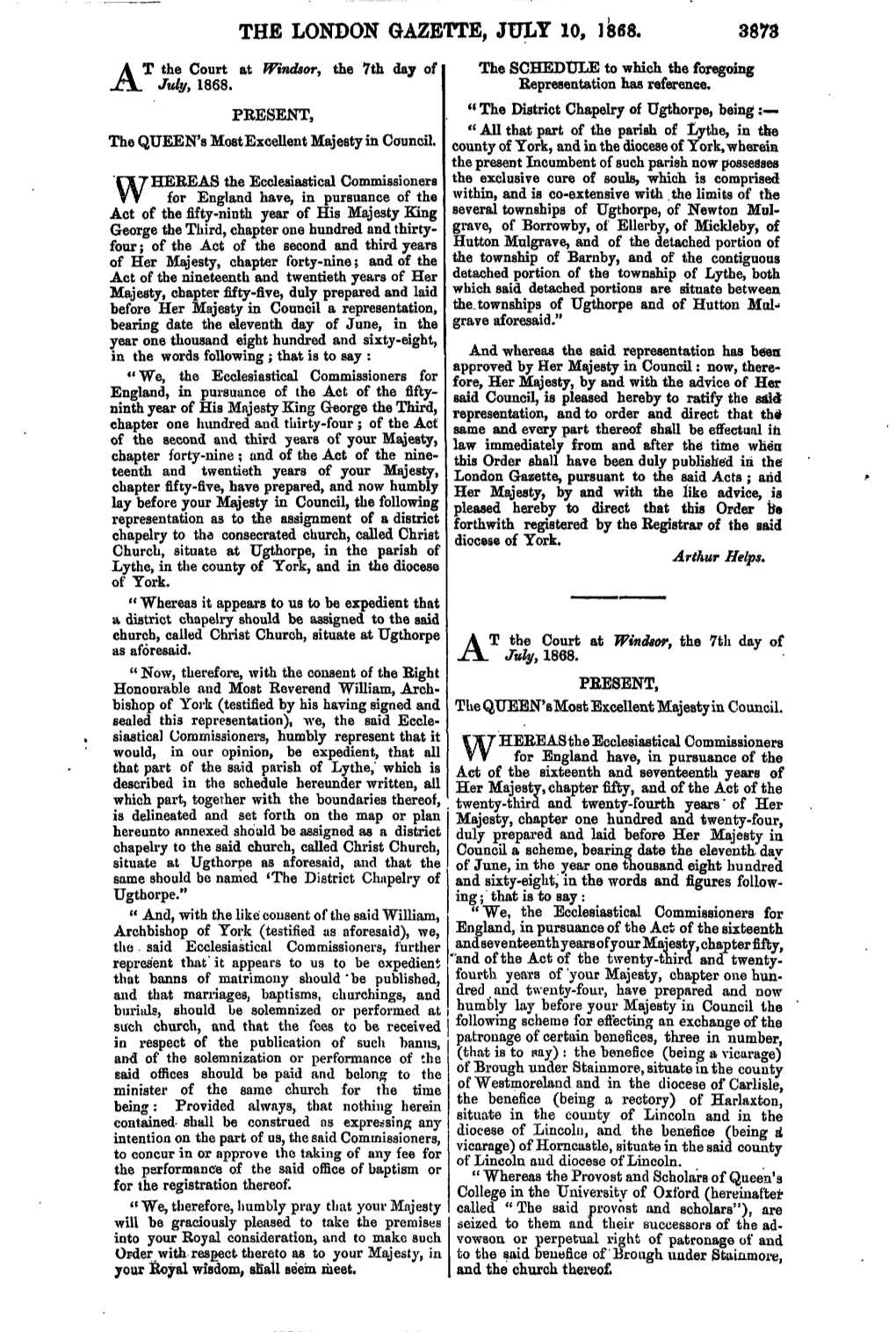 The London Gazette, July 10, 1868. 3873
