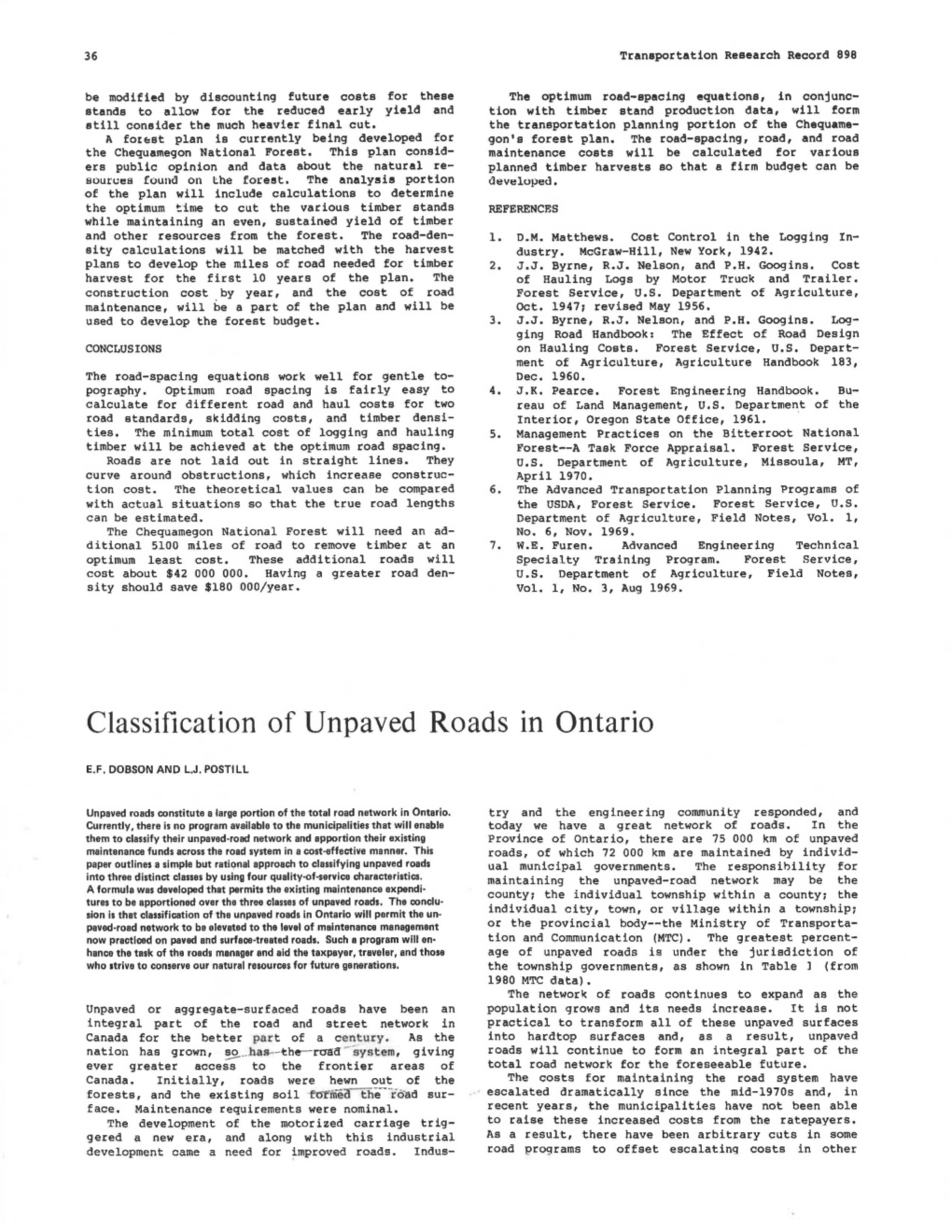 Classification of Unpaved Roads in Ontario