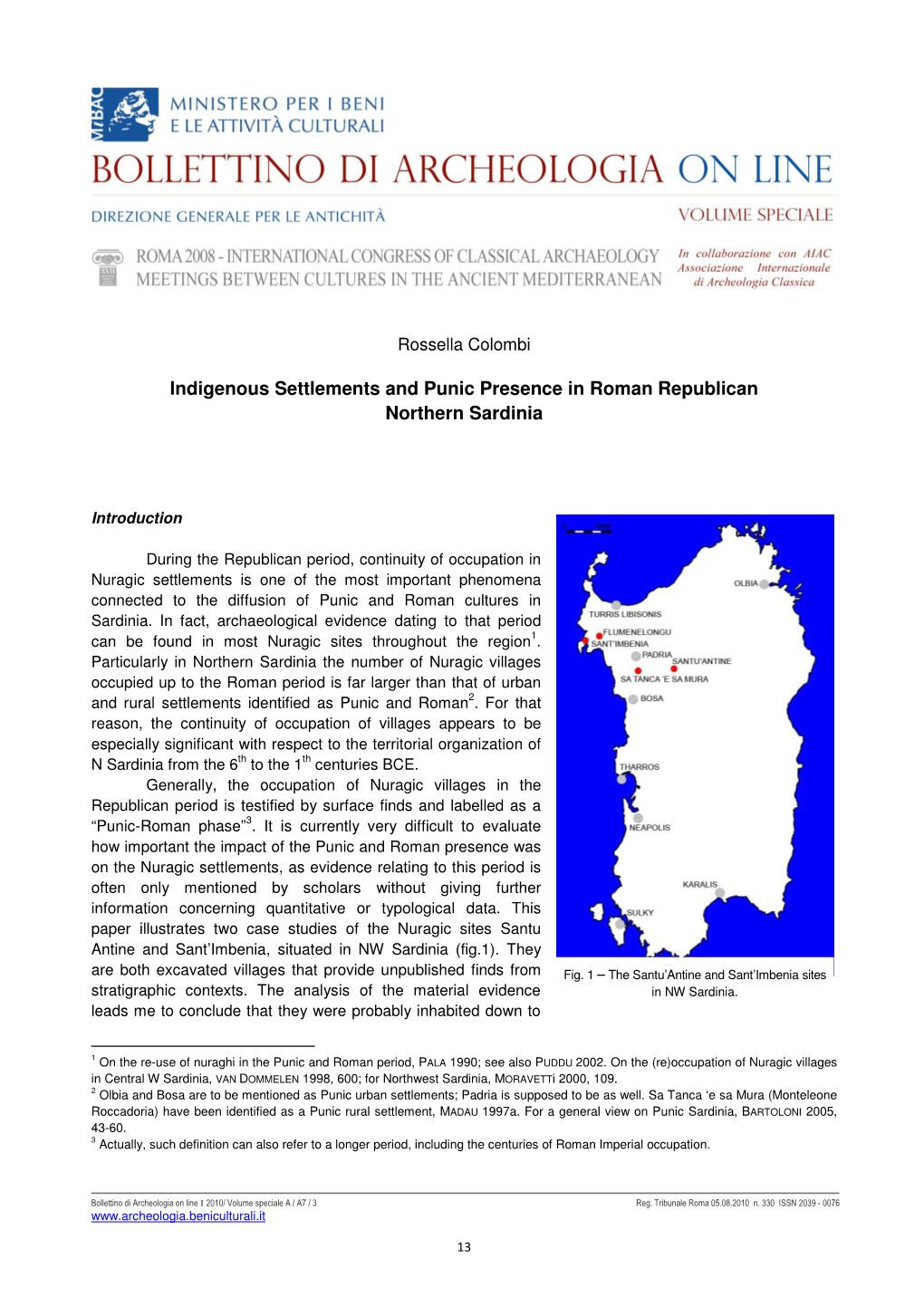 Indigenous Settlements and Punic Presence in Roman Republican Northern Sardinia