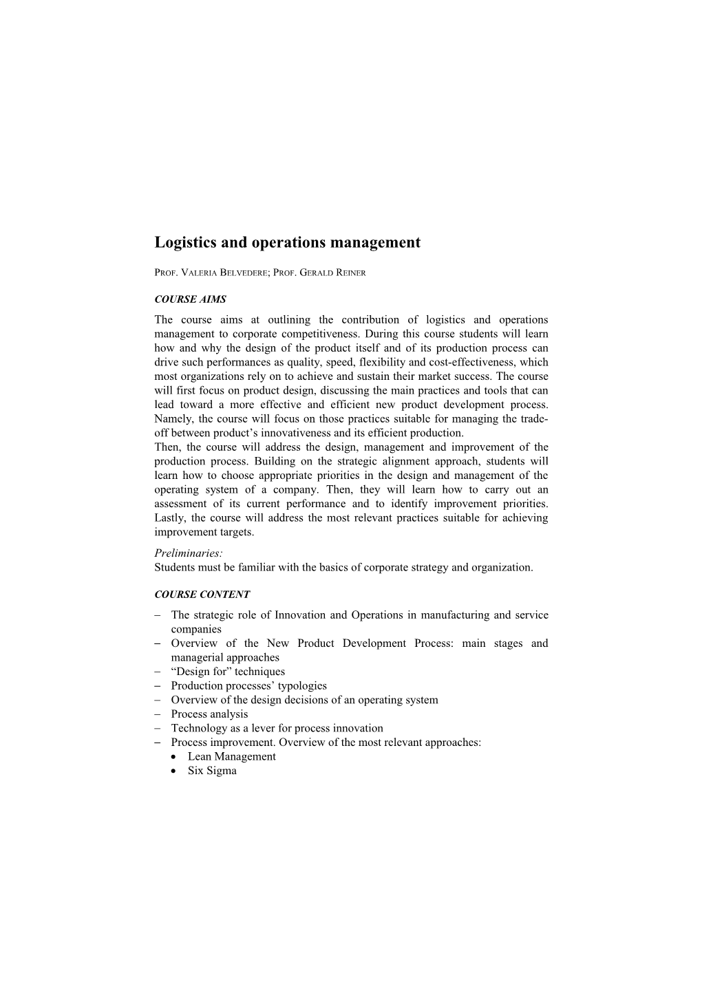 Logistics and Operations Management