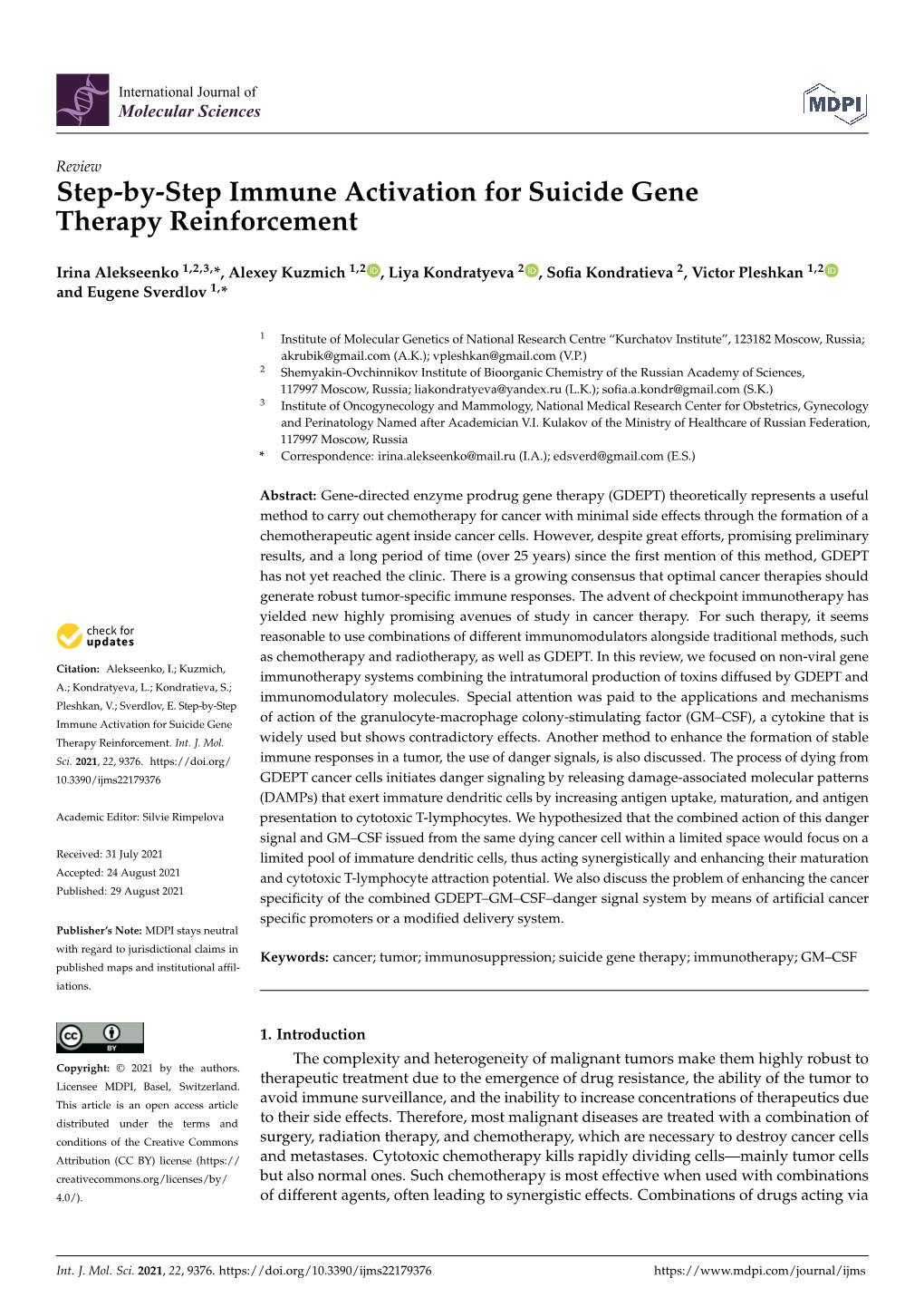 Step-By-Step Immune Activation for Suicide Gene Therapy Reinforcement