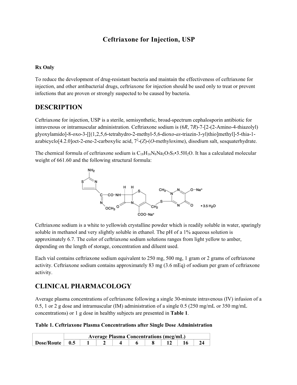 Ceftriaxone Sodium (Ceftriaxone Sodium) INJECTION, POWDER, for SOLUTION [Hospira, Inc]