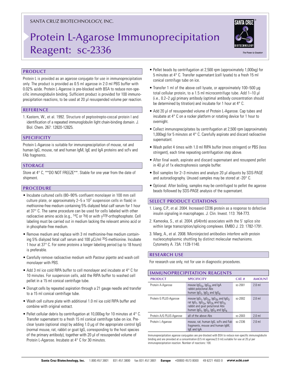 Protein L-Agarose Immunoprecipitation Reagent: Sc-2336