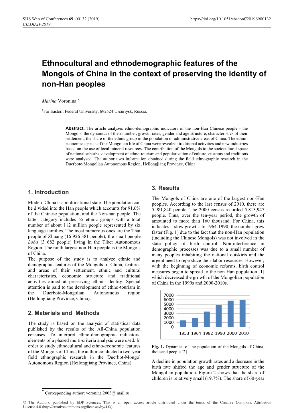 Ethnocultural and Ethnodemographic Features of the Mongols of China in the Context of Preserving the Identity of Non-Han Peoples