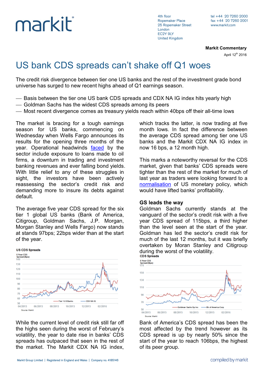 US Bank CDS Spreads Can't Shake Off Q1 Woes
