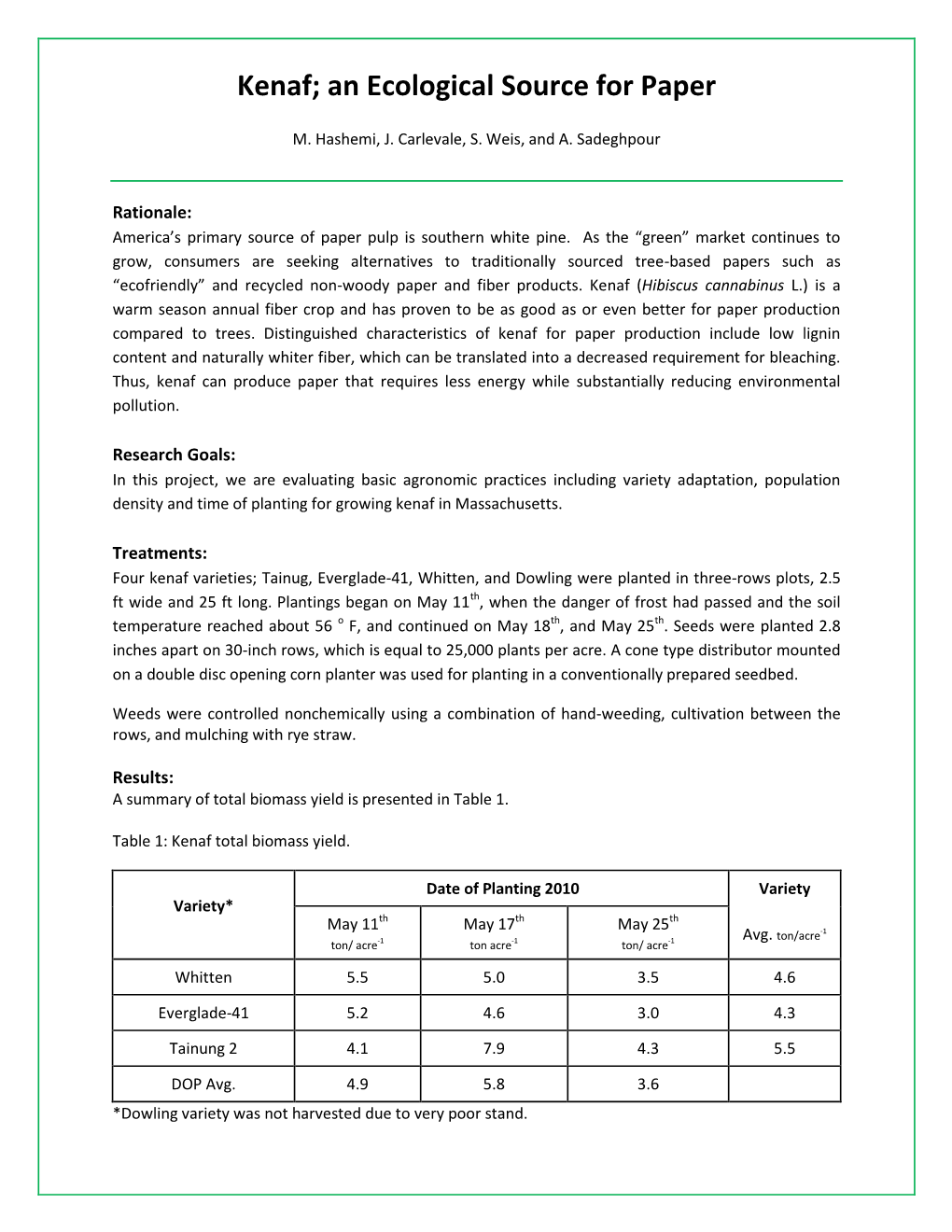 Kenaf; an Ecological Source for Paper