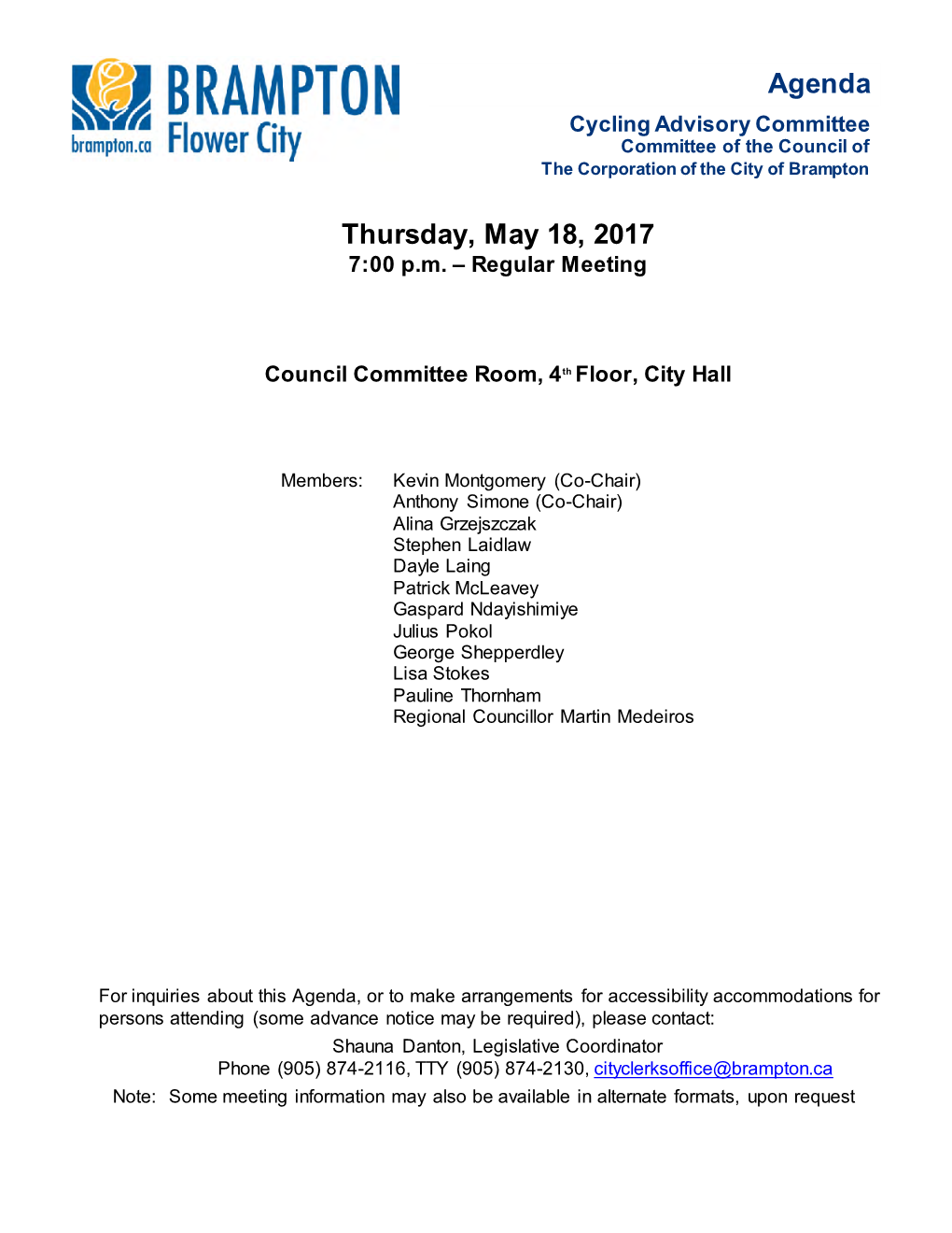 Cycling Advisory Committee Agenda for May 18, 2017