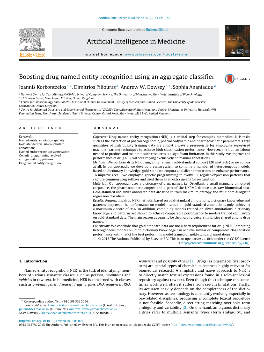 Boosting Drug Named Entity Recognition Using an Aggregate Classifier