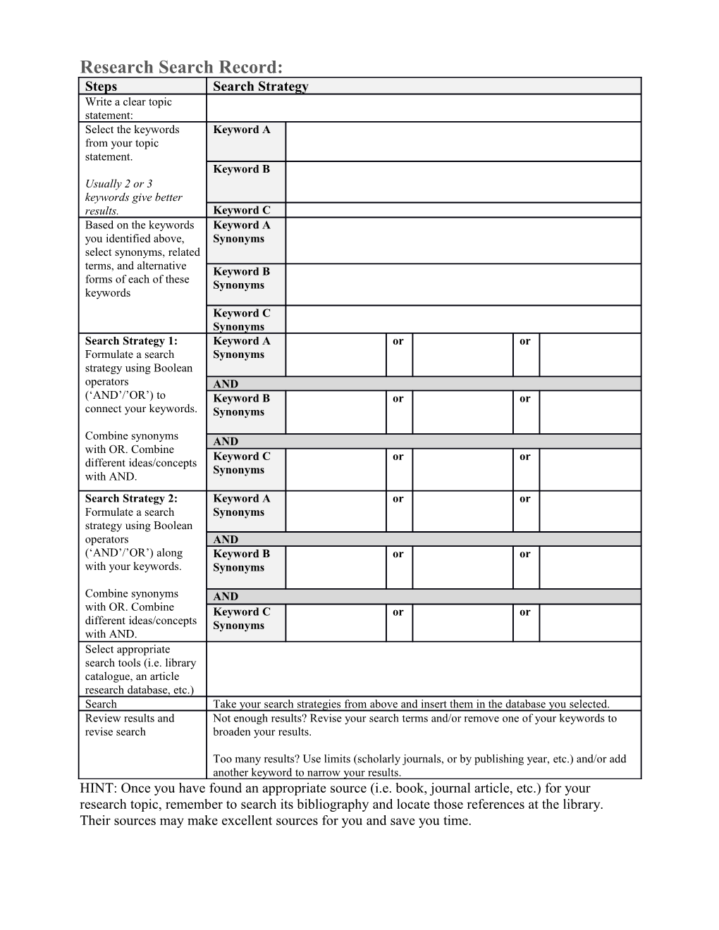 Research Search Record