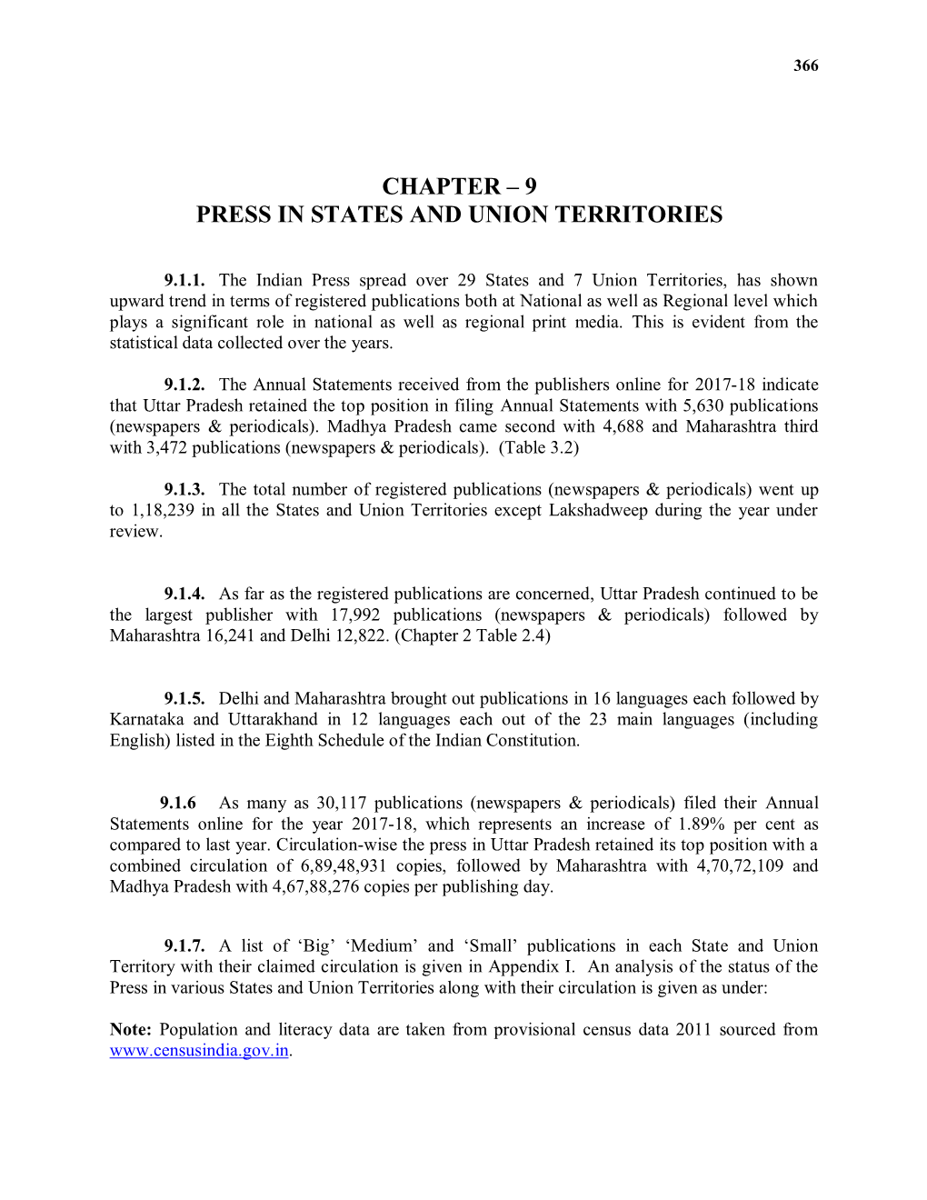 Chapter – 9 Press in States and Union Territories