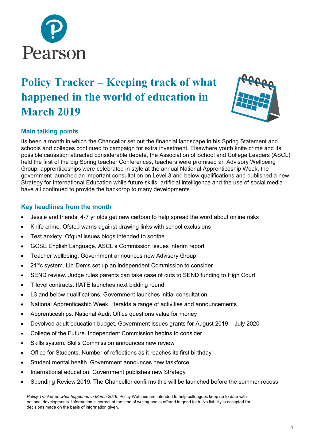 Policy Tracker – Keeping Track of What Happened in the World of Education in March 2019