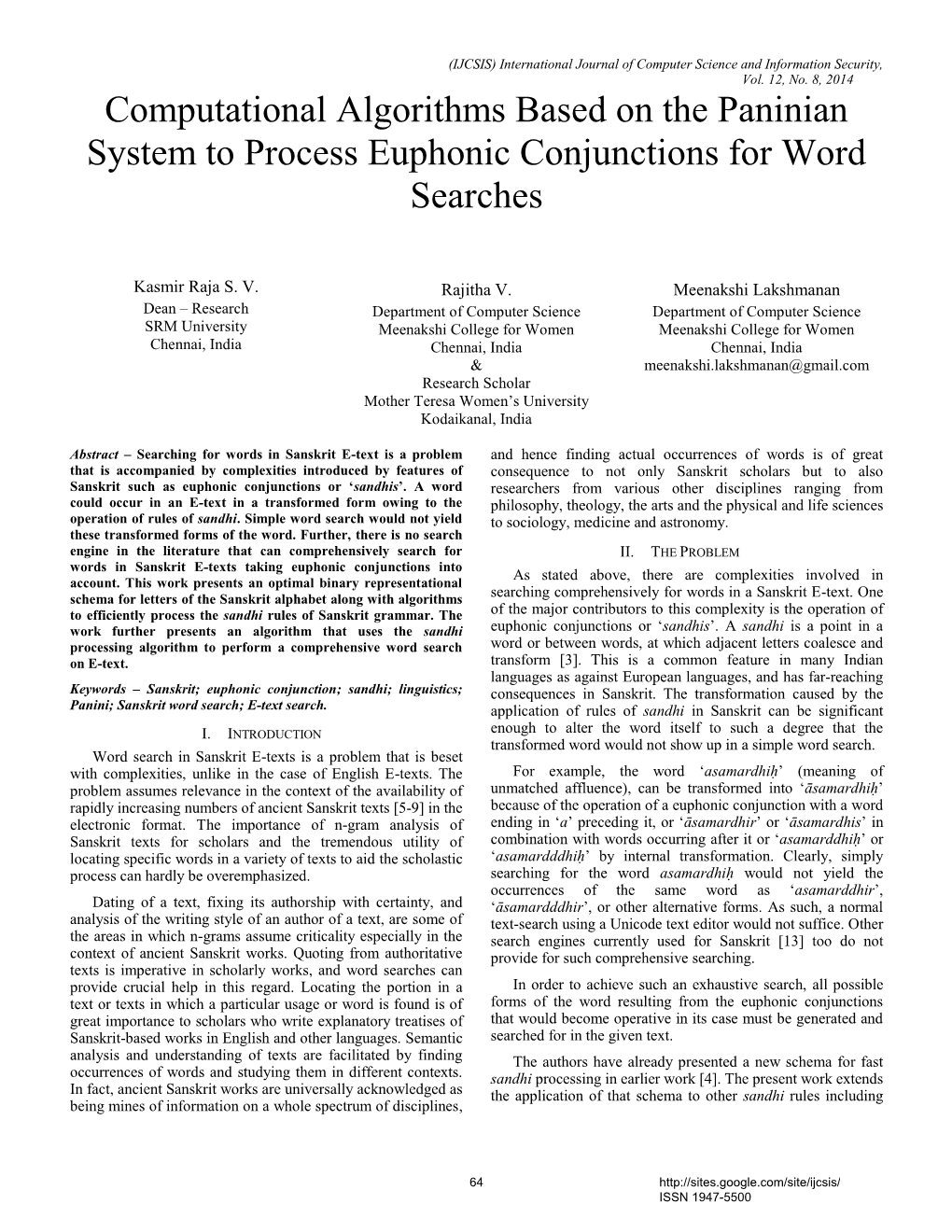 Computational Algorithms Based on the Paninian System to Process Euphonic Conjunctions for Word Searches