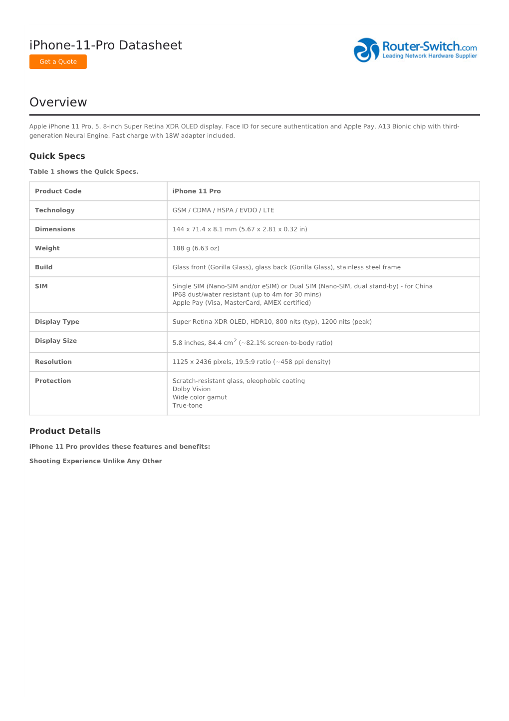 Iphone-11-Pro Datasheet Overview