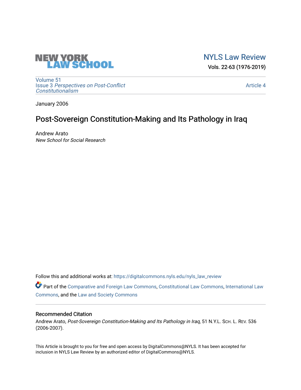 Post-Sovereign Constitution-Making and Its Pathology in Iraq