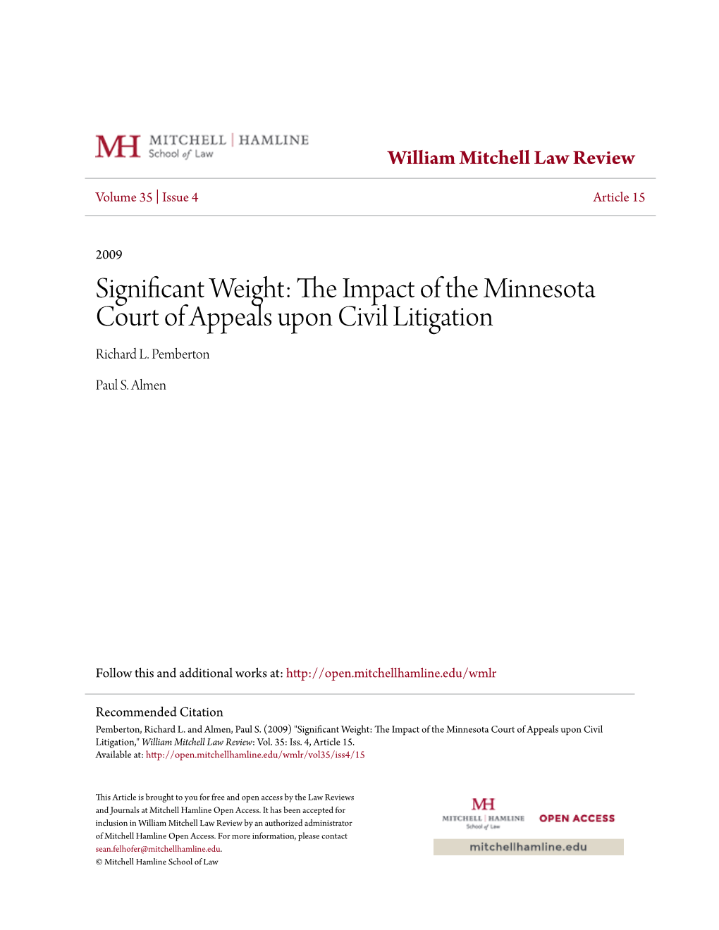 The Impact of the Minnesota Court of Appeals Upon Civil Litigation