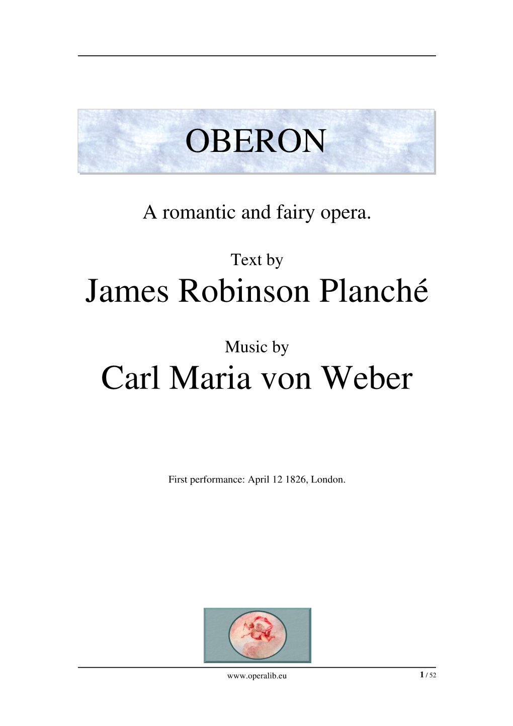 OBERON James Robinson Planchщ Carl Maria Von Weber