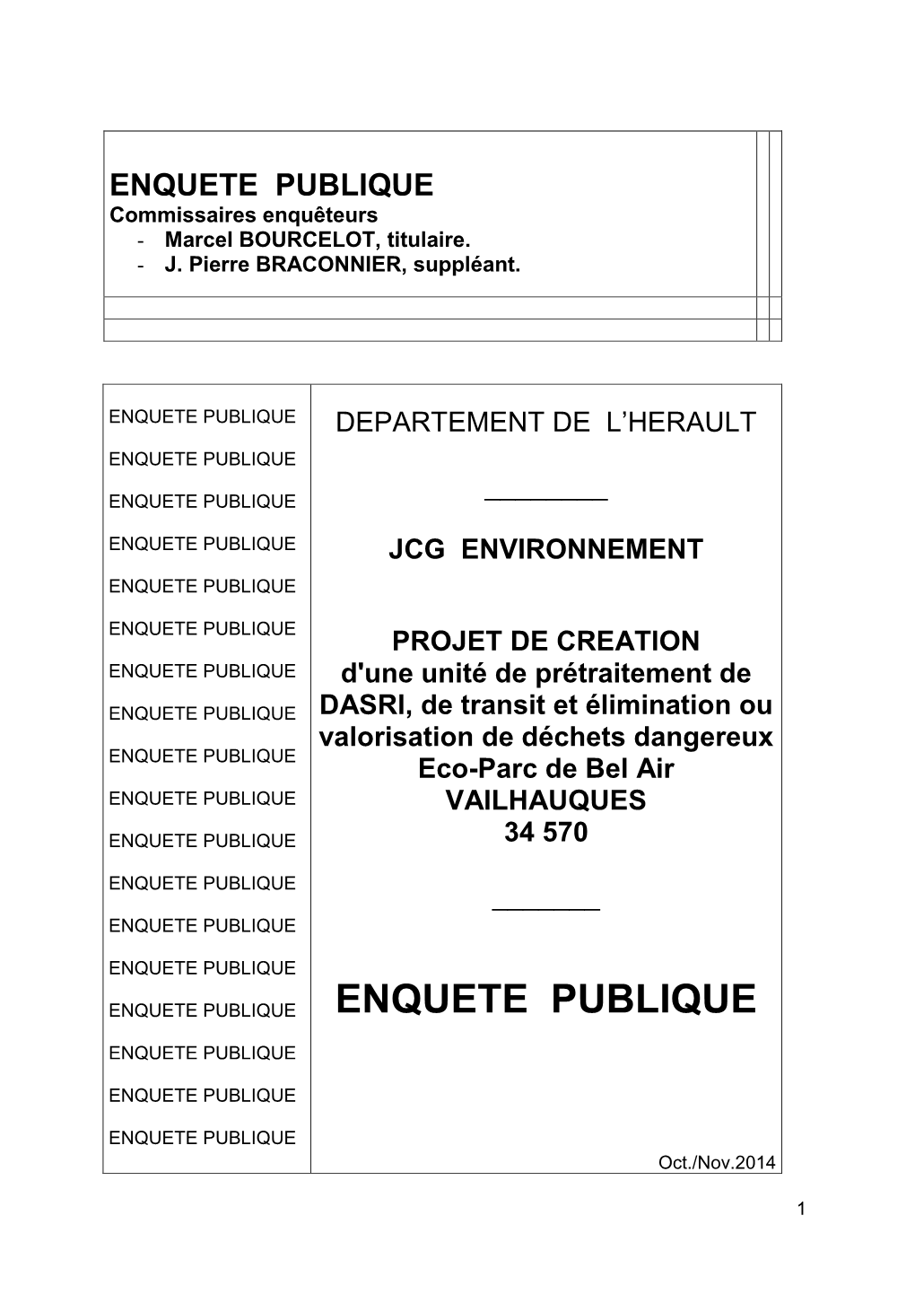 ENQUETE PUBLIQUE Commissaires Enquêteurs - Marcel BOURCELOT, Titulaire