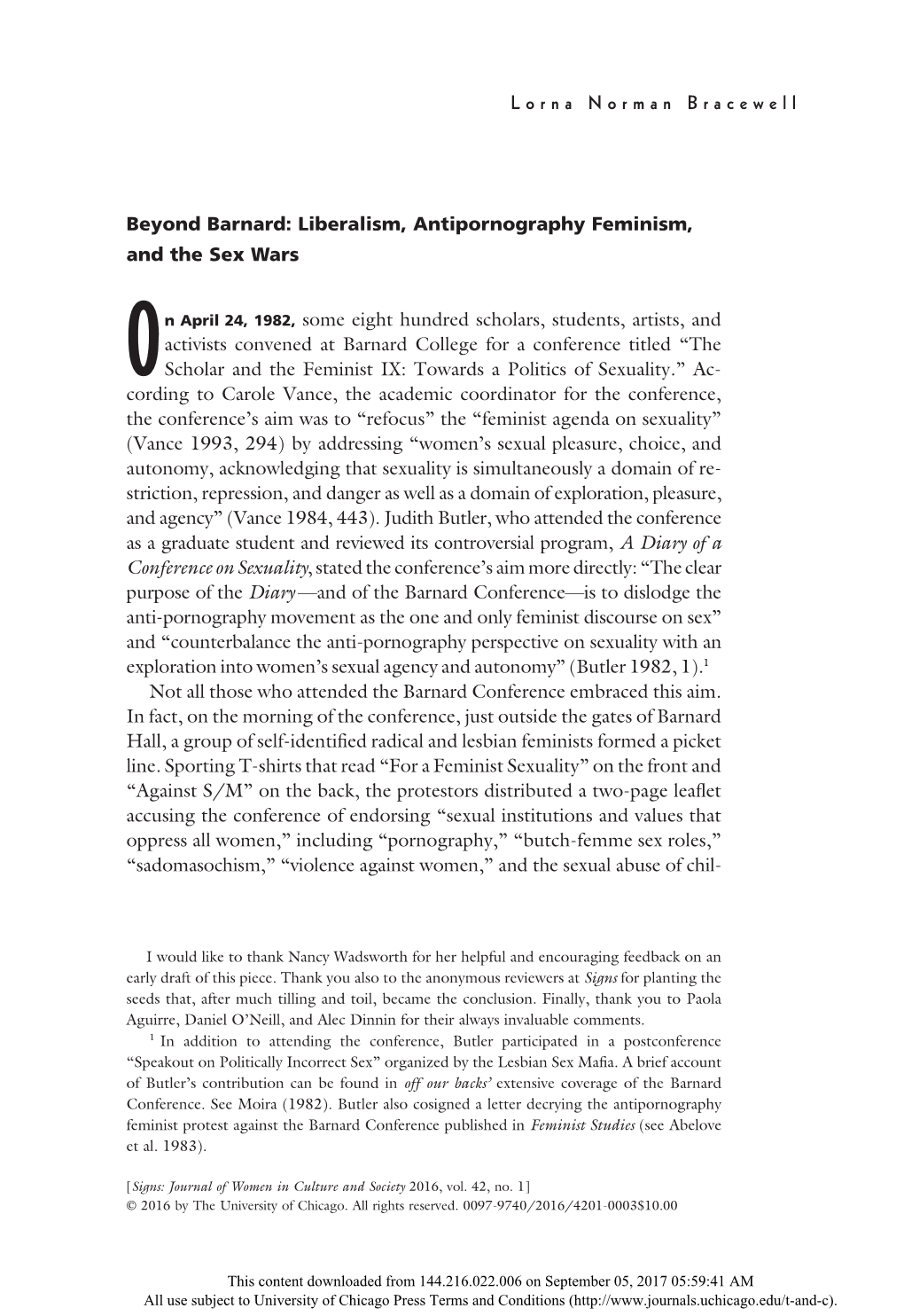 Beyond Barnard: Liberalism, Antipornography Feminism, and the Sex Wars