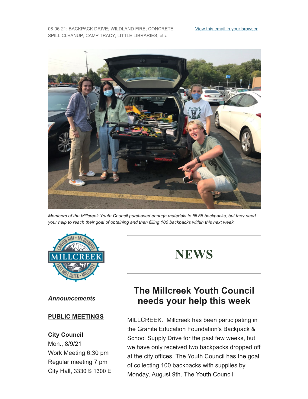 The Millcreek Youth Council Needs Your Help This Week