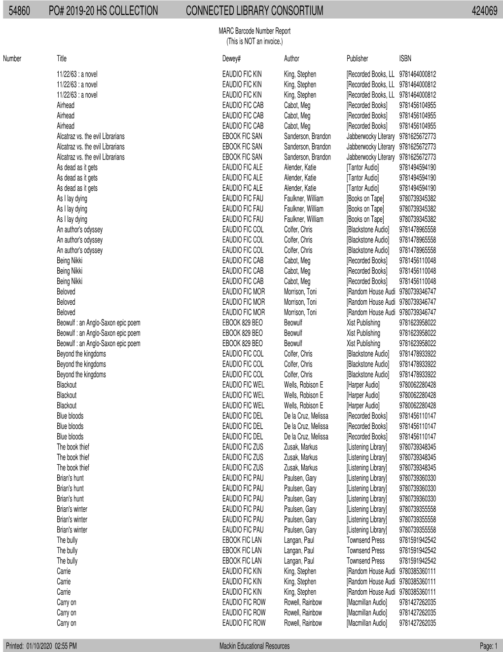 Barcode Printout