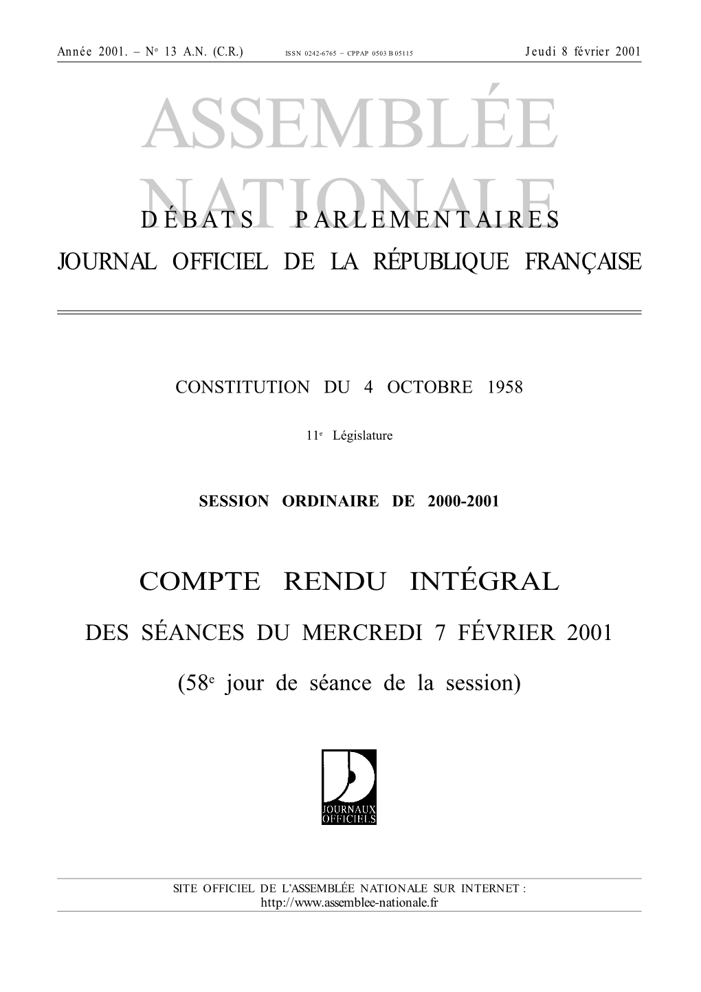 Assemblée Nationale Débats Parlementaires Journal Officiel De La