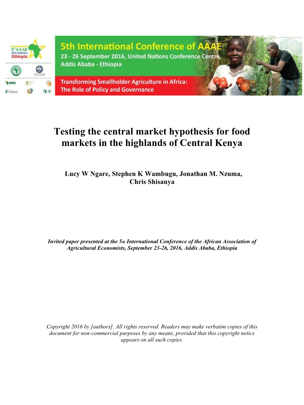 Testing the Central Market Hypothesis for Food Markets in the Highlands of Central Kenya
