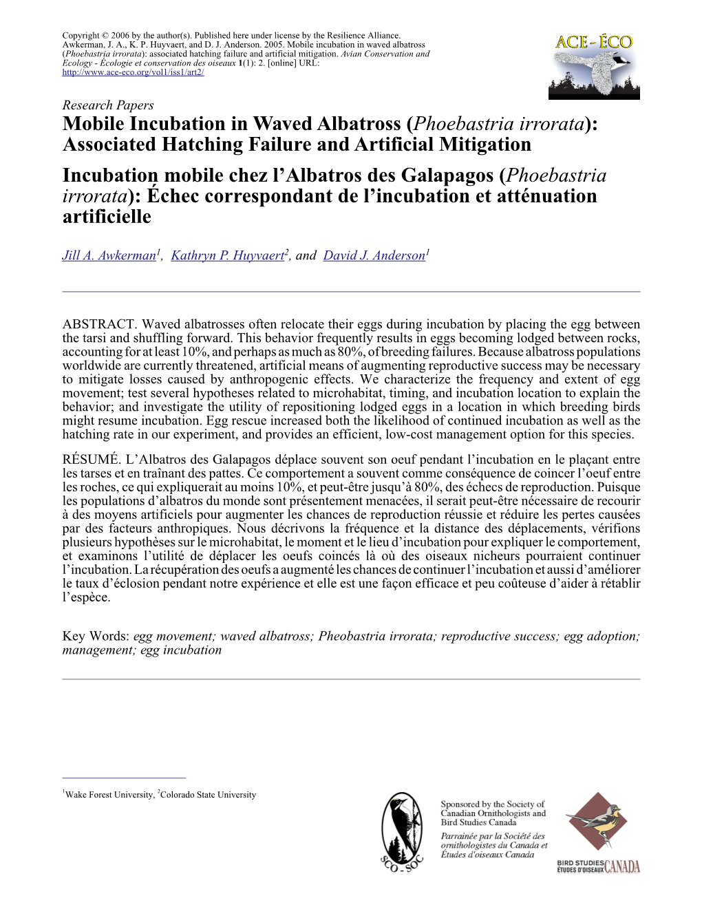 Mobile Incubation in Waved Albatross (Phoebastria Irrorata): Associated Hatching Failure and Artificial Mitigation