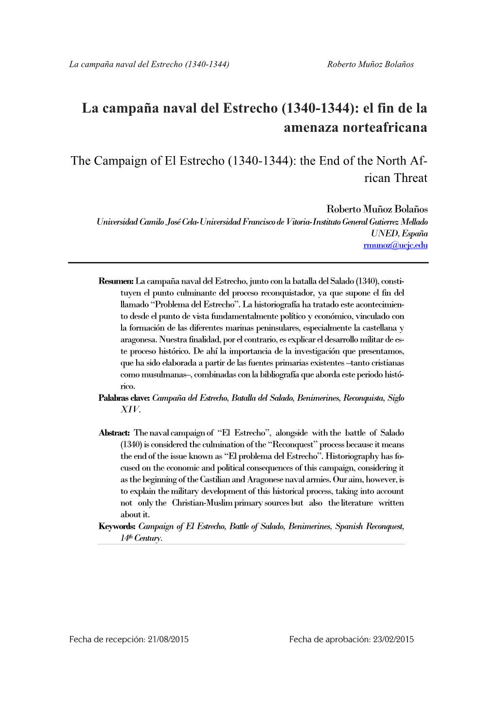 La Campaña Naval Del Estrecho (1340-1344): El Fin De La Amenaza Norteafricana