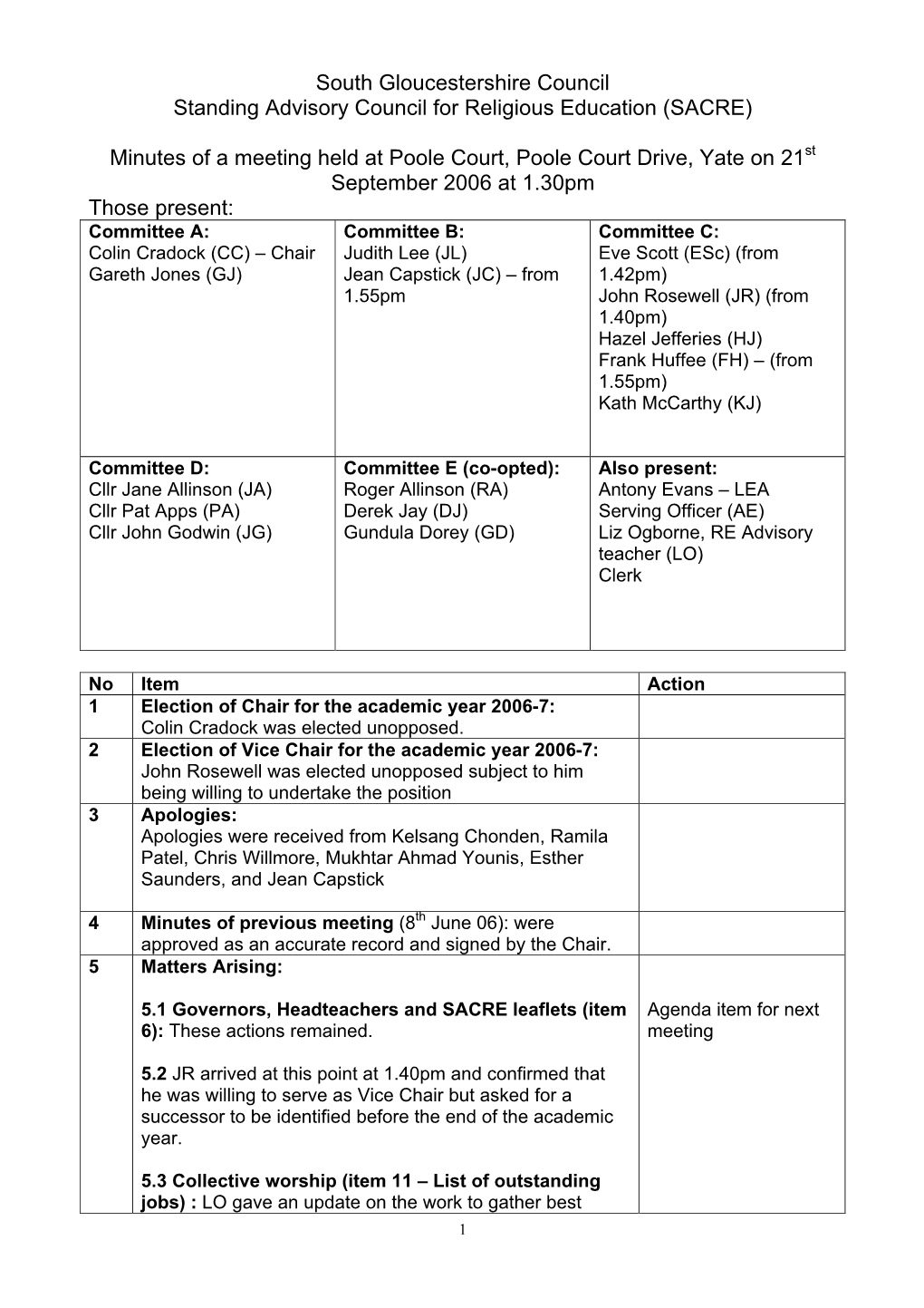 (SACRE) Minutes of a Meeting Held at Poole Court