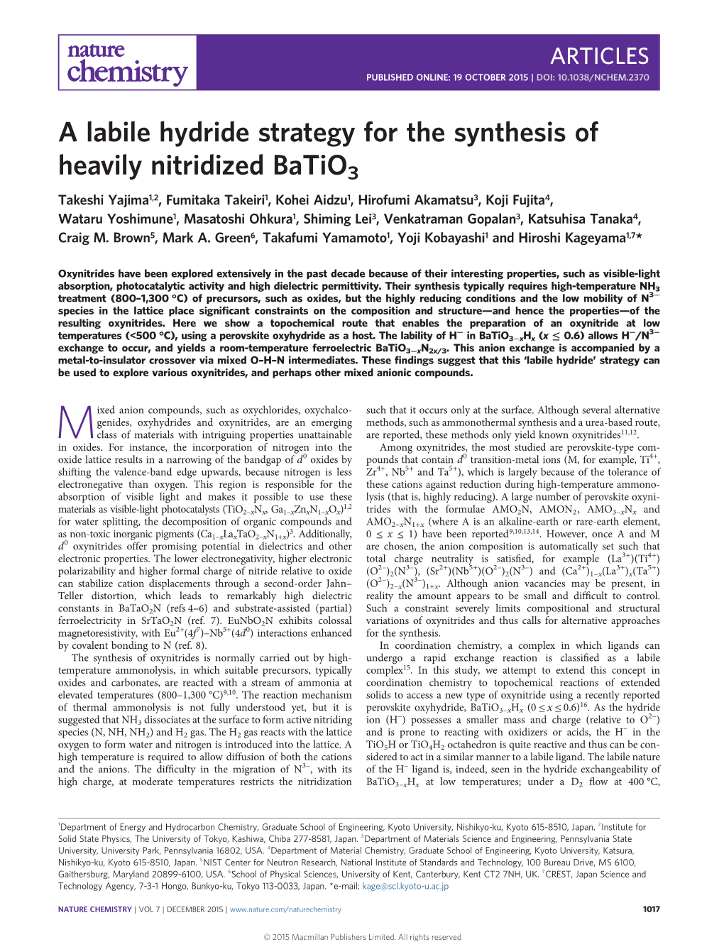 A Labile Hydride Strategy for the Synthesis of Heavily Nitridized Batio3