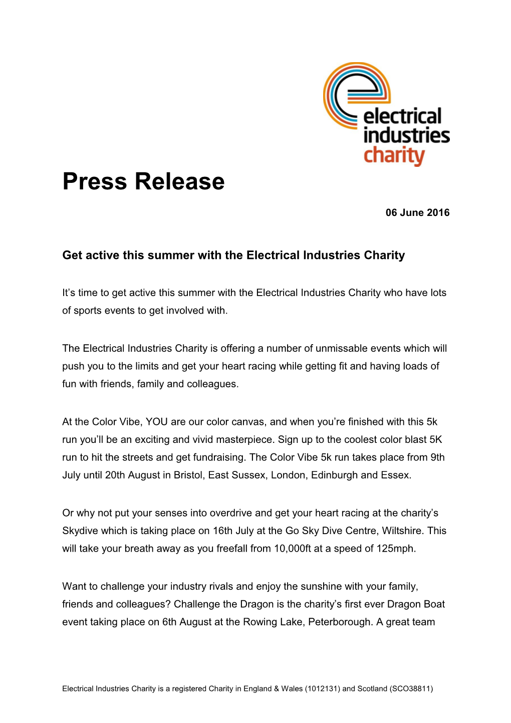 Get Active This Summer with the Electrical Industries Charity