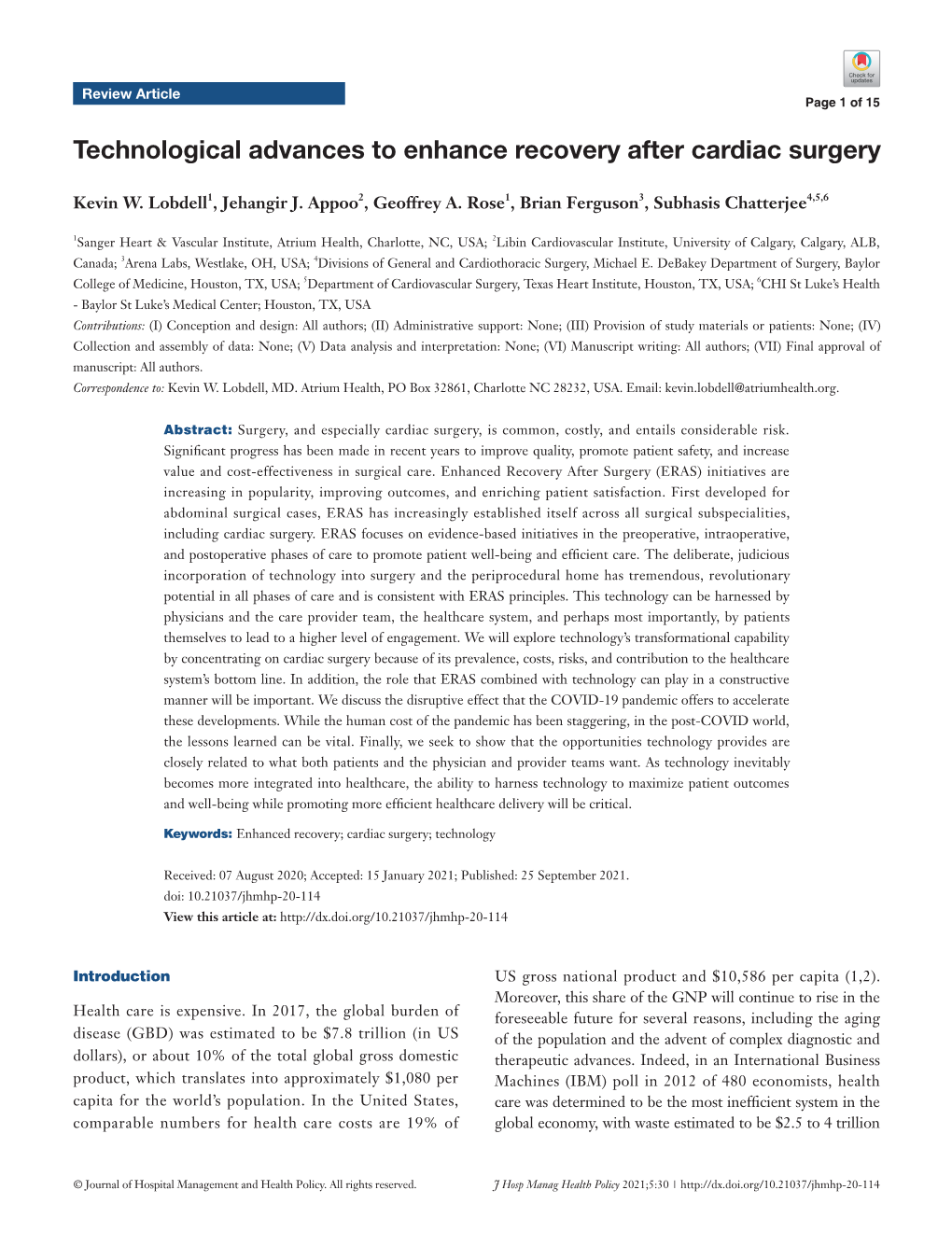 Technological Advances to Enhance Recovery After Cardiac Surgery